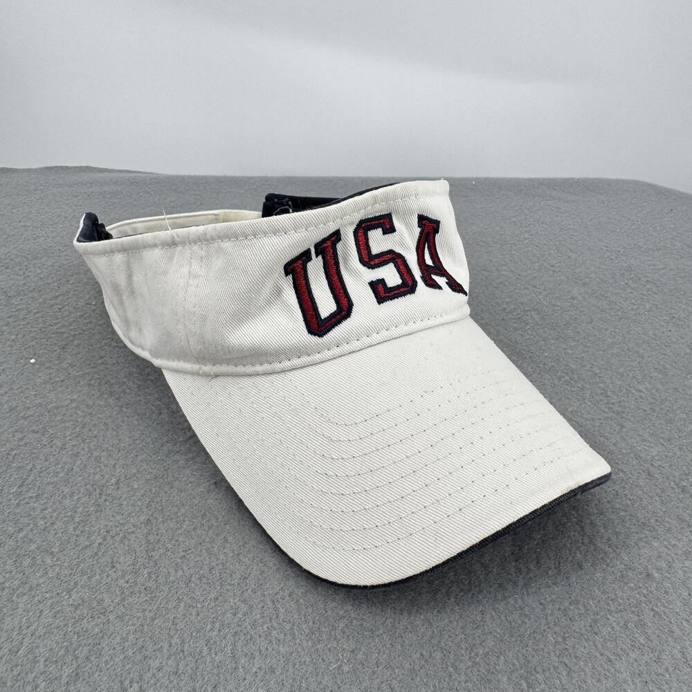 Vintage Team USA Sun Visor Adjustable Mens White Cotton Patriotic Embroidered